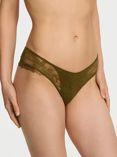 Victoria's Secret Very Sexy Rose Lace Overlay Cheeky Panty In Green