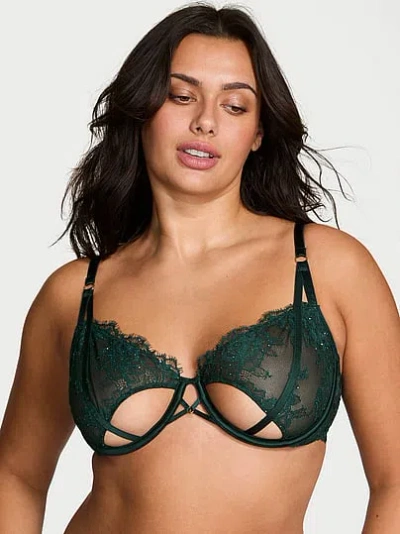 Victoria's Secret Very Sexy Rose Lace Shimmer Unlined Peekaboo Balconette Bra In Green