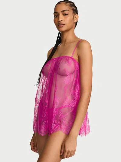 Victoria's Secret Very Sexy Rose Lace Straight-neck Babydoll Set In Pink