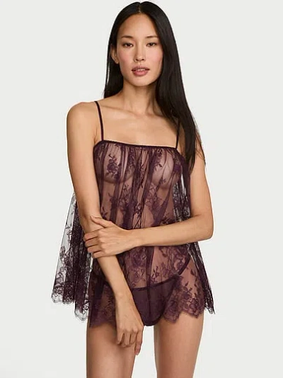 Victoria's Secret Very Sexy Rose Lace Straight-neck Babydoll Set In Purple