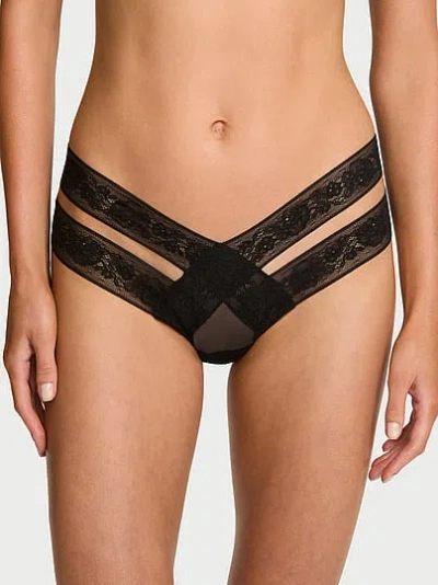 Victoria's Secret Very Sexy Rose Lace Strappy Cut-out Cheeky Panty In Black