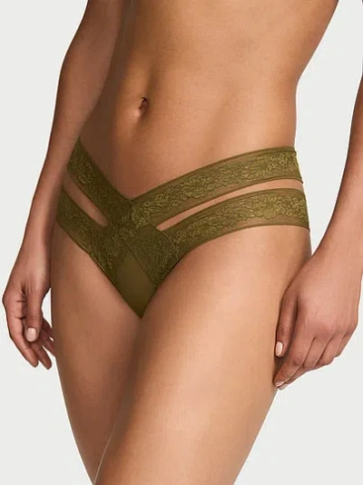 Victoria's Secret Very Sexy Rose Lace Strappy Cut-out Cheeky Panty In Green