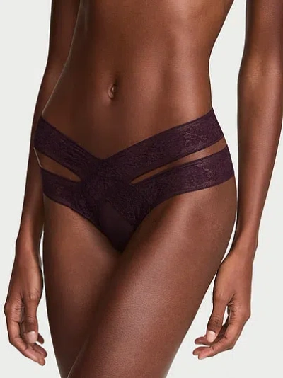 Victoria's Secret Very Sexy Rose Lace Strappy Cut-out Cheeky Panty In Purple