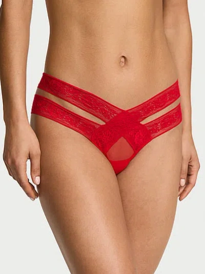 Victoria's Secret Very Sexy Rose Lace Strappy Cut-out Cheeky Panty In Red