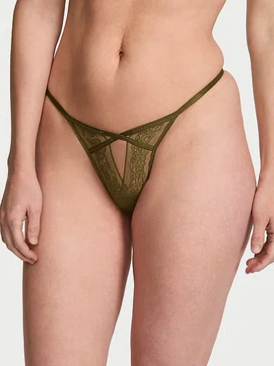 Victoria's Secret Very Sexy Rose Lace Strappy Cut-out V-string Panty In Green