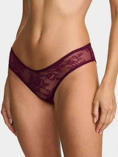Victoria's Secret Very Sexy Rose Lace Strappy-back Hardware Cheeky Panty In Burgundy