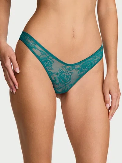 Victoria's Secret Very Sexy Rose Lace Strappy-back Hardware Thong Panty In Green