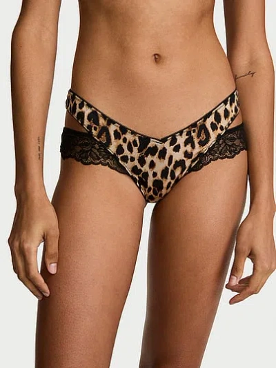 Victoria's Secret Very Sexy Rose Lace-trim Cut-out Cheeky Panty In Animal Print