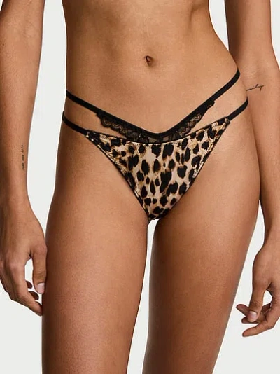 Victoria's Secret Very Sexy Rose Lace-trim Strappy Cut-out V-string Panty In Brown