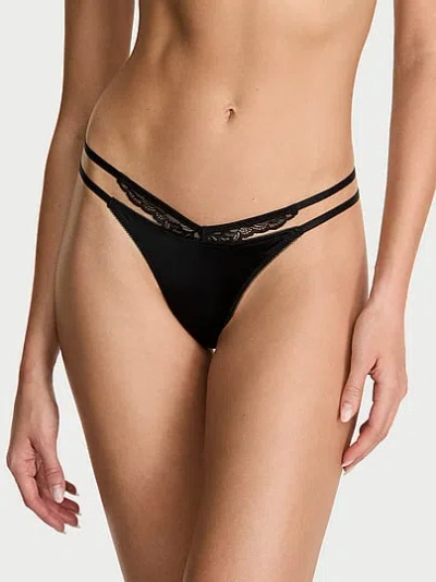 Victoria's Secret Very Sexy Rose Lace-trim Strappy Cut-out V-string Panty In Black