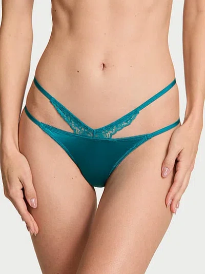 Victoria's Secret Very Sexy Rose Lace-trim Strappy Cut-out V-string Panty In Blue