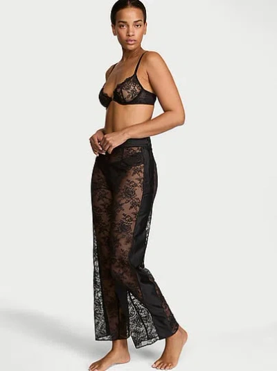 Victoria's Secret Very Sexy Rose Lace Wide-leg Pant In Black