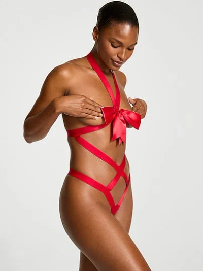 Victoria's Secret Very Sexy Satin Bow Cupless Playsuit In Red