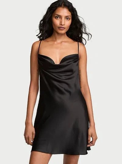 Victoria's Secret Very Sexy Satin Draped Low-back Mini Slip In Black