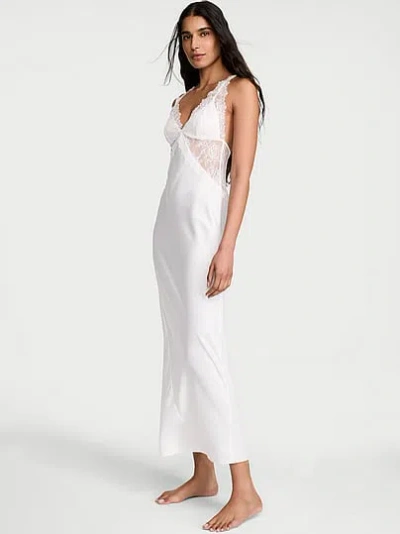 Victoria's Secret Very Sexy Satin Rose Lace Long Slip Dress In White