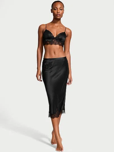 Victoria's Secret Very Sexy Satin Rose Lace-trim Bralette & Midi Skirt Set In Black