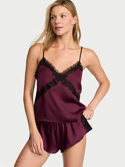 Victoria's Secret Very Sexy Satin Rose Lace-trim Cami & Flutter Short Set In Purple