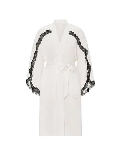 Victoria's Secret Very Sexy Satin Rose Lace-trim Midi Robe In White