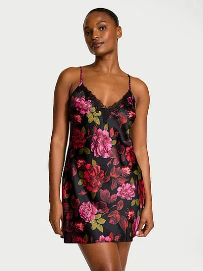 Victoria's Secret Very Sexy Satin Rose Lace-trim Mini Slip Dress In Pink