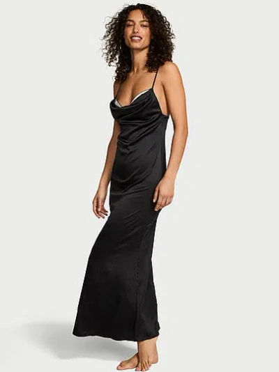 Victoria's Secret Very Sexy Satin Sparkle Draped Maxi Slip In Black