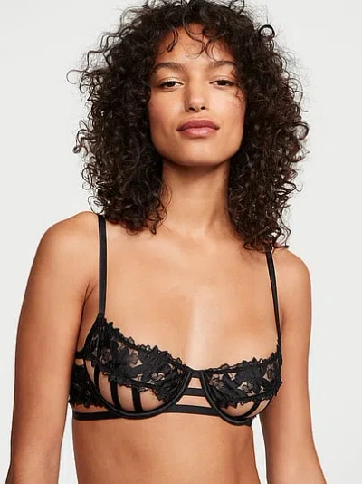 Victoria's Secret Very Sexy Satin Ziggy Glam Floral Embroidery Strappy Open-cup Bra In Multi