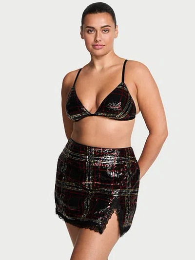 Victoria's Secret Very Sexy Sequin Tartan Bralette & Skirt Set In Black