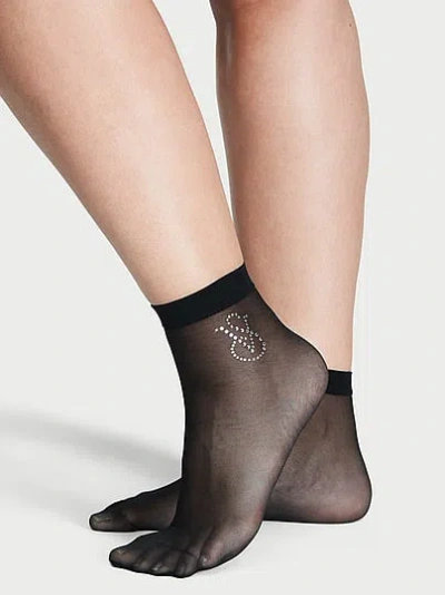 Victoria's Secret Very Sexy Sheer Crystal Logo Socks In Black
