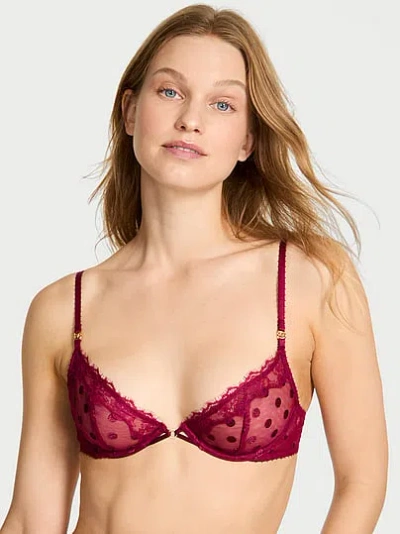 Victoria's Secret Very Sexy Sheer Heritage Dot Unlined Demi Bra In Burgundy