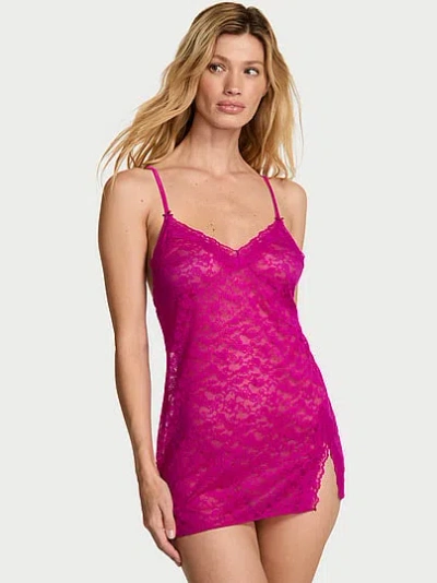 Victoria's Secret Very Sexy Sheer Heritage Rose Lace Mini Slip Dress In Pink