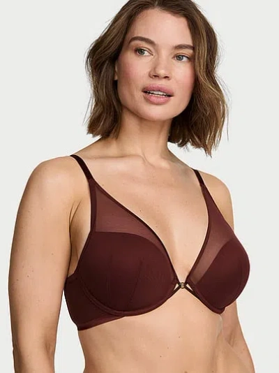 Victoria's Secret Very Sexy Sheer Reveal Lightly Lined Plunge Bra In Burgundy