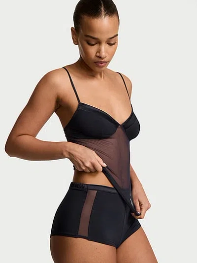 Victoria's Secret Very Sexy Sheer Reveal Modal & Mesh Cami Set In Black