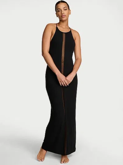 Victoria's Secret Very Sexy Sheer Reveal Modal High-neck Maxi Slip Dress In Black