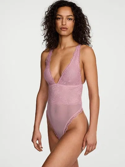 Victoria's Secret Very Sexy Sheer Rose Plunge Bodysuit In Pink
