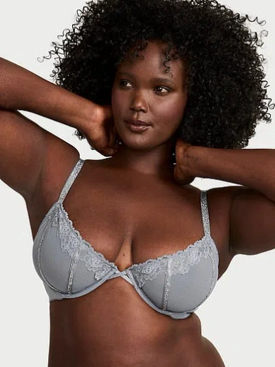 Victoria's Secret Very Sexy Sheer Shine Rose Unlined Low-cut Demi Bra In Gray