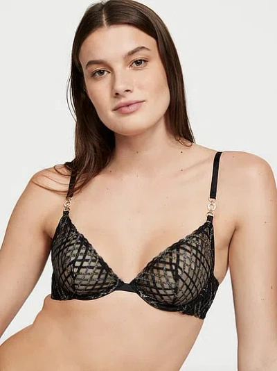 Victoria's Secret Very Sexy Shimmer Embroidery Low-cut Demi Bra In Black