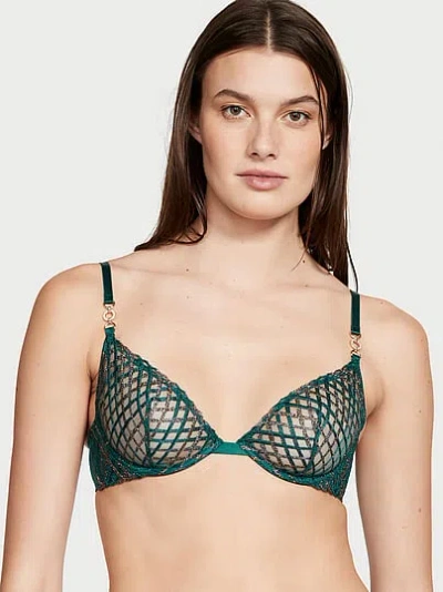 Victoria's Secret Very Sexy Shimmer Embroidery Low-cut Demi Bra In Green