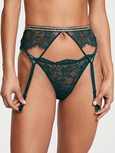 Victoria's Secret Very Sexy Shine Chain Strap Lace Garter Belt In Green