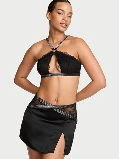 Victoria's Secret Very Sexy Shine Strap Lace Halter Bralette & Mini Skirt Set In Black