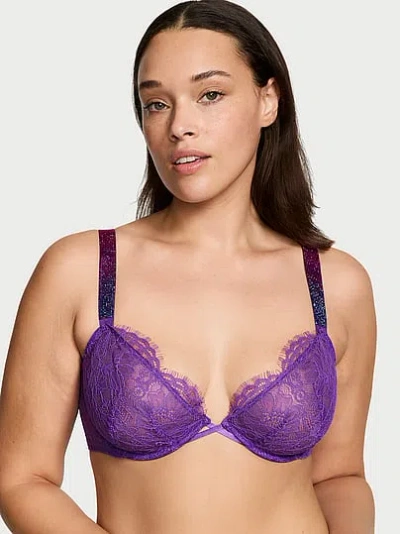 Victoria's Secret Very Sexy Shine Strap Unlined Low-cut Lace Demi Bra In Purple