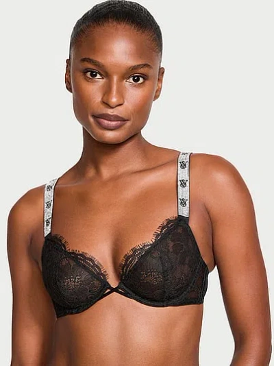 Victoria's Secret Very Sexy Shine Strap Unlined Low-cut Lace Demi Bra In Black