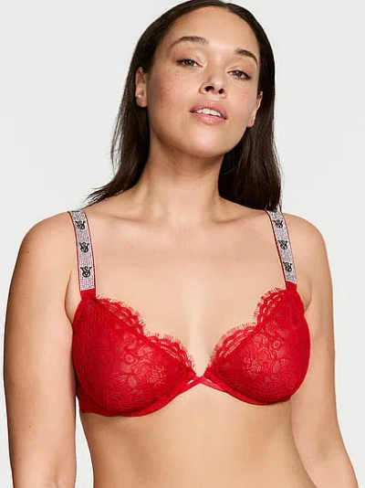 Victoria's Secret Very Sexy Shine Strap Unlined Low-cut Lace Demi Bra In Red