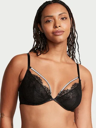 Victoria's Secret Very Sexy Shine Strappy Unlined Lace Low-cut Demi Bra In Black