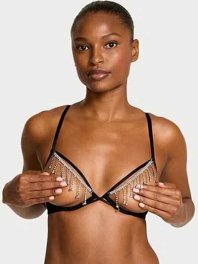 Victoria's Secret Very Sexy Tassel Sparkle Open-cup Plunge Demi Bra In Black