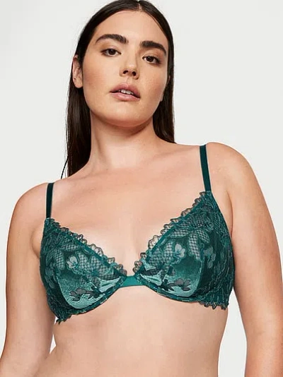 Victoria's Secret Very Sexy Velvet Ziggy Glam Floral Embroidery Low-cut Demi Bra In Green