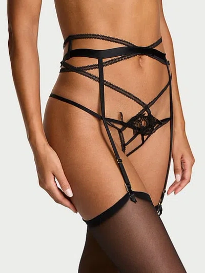 Victoria's Secret Very Sexy Viper Embroidery Peekaboo Garter Panty In Black