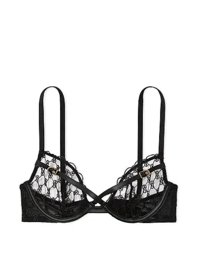 Victoria's Secret Very Sexy Vs Logo Embroidery Unlined Low-cut Demi Bra In Black