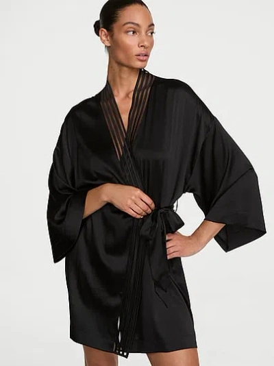 Victoria's Secret Very Sexy Washable Silk Sheer Stripe Short Robe In Black