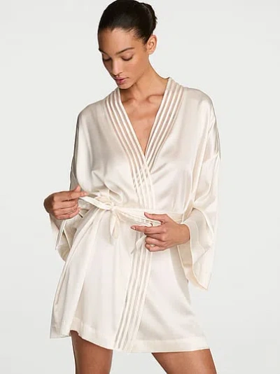 Victoria's Secret Very Sexy Washable Silk Sheer Stripe Short Robe In White,ivory