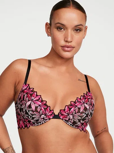 Victoria's Secret Very Sexy Ziggy Glam Floral Embroidery Low-cut Demi Bra In Multi