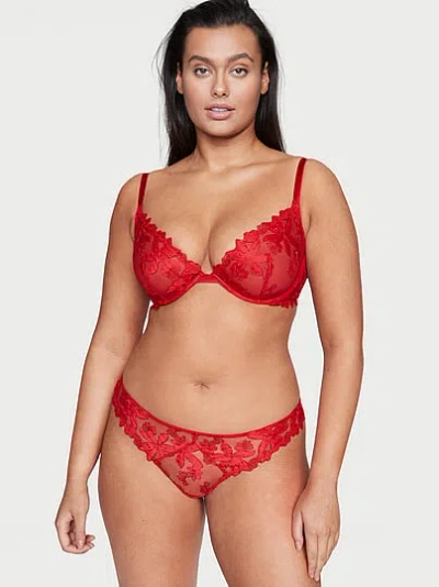 Victoria's Secret Very Sexy Ziggy Glam Floral Embroidery Unlined Demi Bra In Red